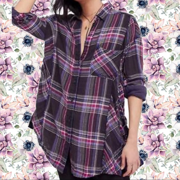 Free People Tops - Free People Nordic Day Plaid Button Up Top Purple